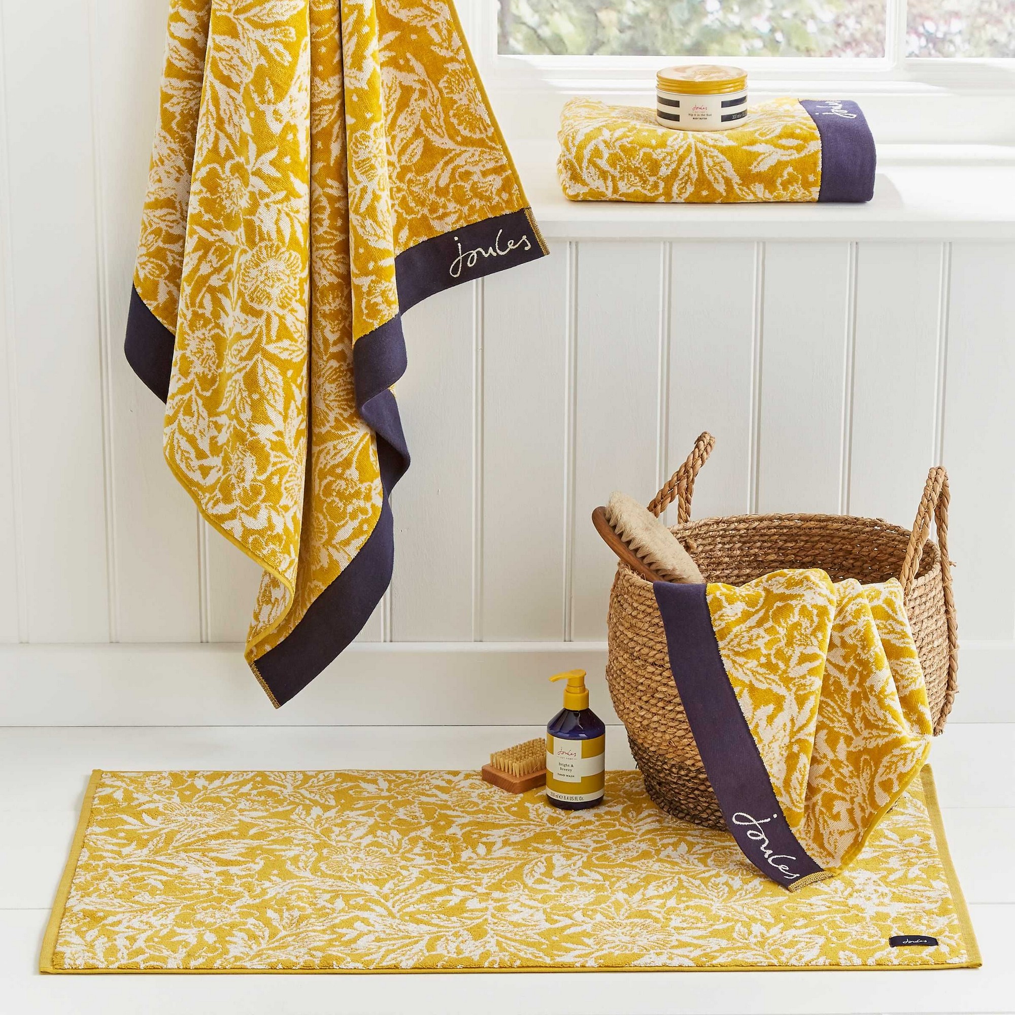 Twilight Ditsy Cotton Bath Mat By Joules In Gold Yellow